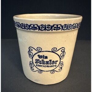 VINTAGE Win Schuler Restaurants Advertising STONEWARE Crock - No Lid